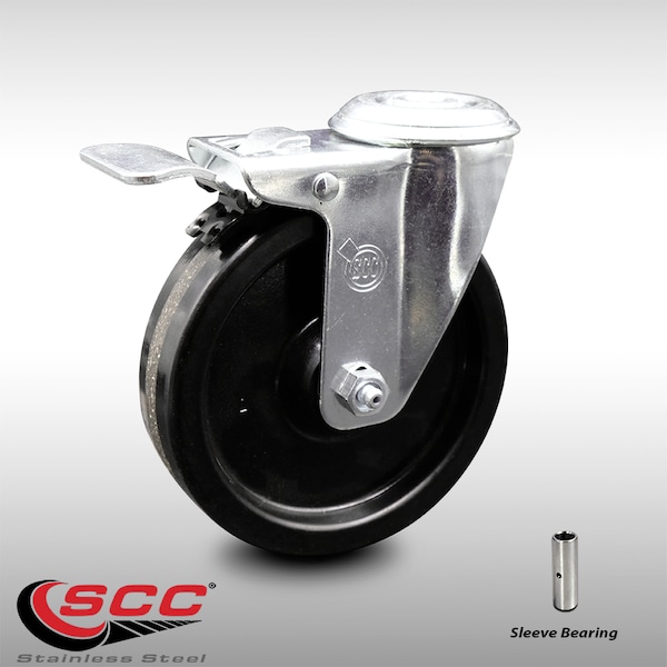 5 Inch SS Phenolic Wheel Swivel Bolt Hole Caster with Total Lock Brake SCC